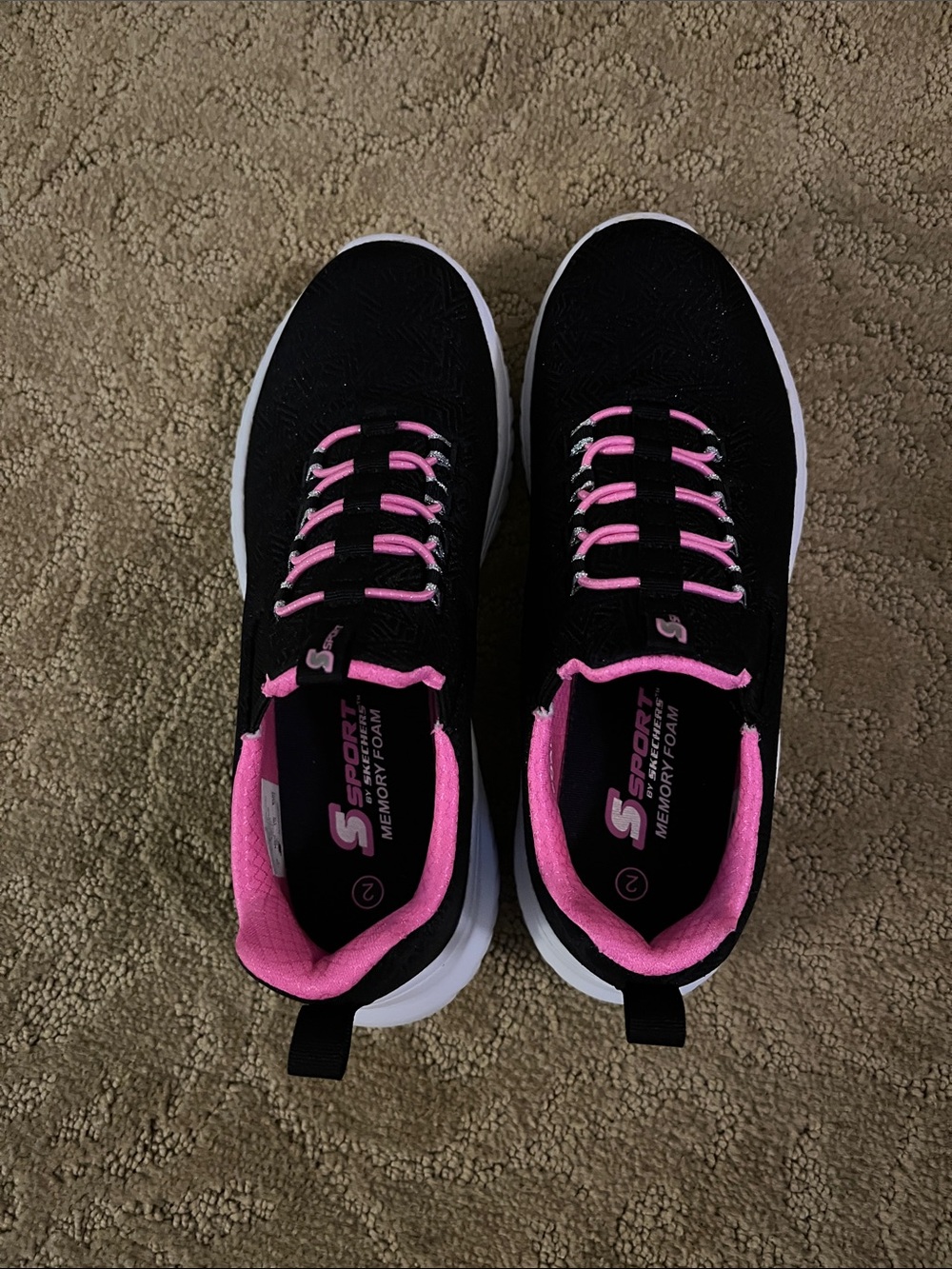 Skechers girls Black Athletic Sneakers with Pink Accents